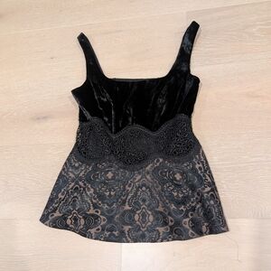 Bebe Velvet And Brocade Lace Square Neck Peplum Top Y2K Black Deadstock Size 2